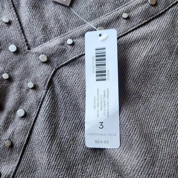 New $64.95 Chico's Top Blouse Size 3 Gray Long Sleeve V-Neck Pullover - Picture 9 of 16